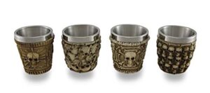 things2die4 set of 4 human skull themed shot glasses, brown, one size