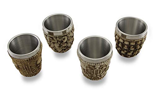 Things2Die4 Set of 4 Human Skull Themed Shot Glasses, Brown, One Size