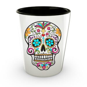 hollywood & twine day of the dead shot glasses - sugar skull shot glass - mexican folk art - dia de los muertos - cute shot glasses - novelty shotglass - 1.5 oz (1)