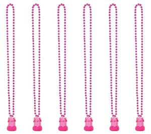 beistle 6 piece novelty beaded necklaces with 1 ounce wille shot glasses bachelorette party supplies, 33", pink