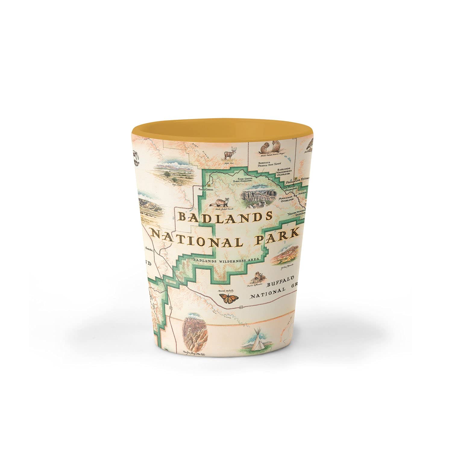 Xplorer Maps Badlands National Park Map Ceramic Shot Glass, BPA-Free - For Office, Home, Gift, Party - Durable and holds 1.5 oz Liquid