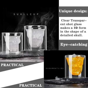 Rircio Double Layer Unique Transparent Design Skull Whiskey Glass Cup, Funny Crystal Drinking Cup, Shot Glasses, Cool Beer Cup for Wine Cocktail Vodka, Home Halloween Party Bar Cup Gift (6oz / 180ML)