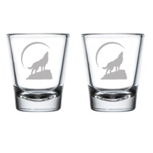 set of 2 shot glasses 1.75oz shot glass wolf howling at moon