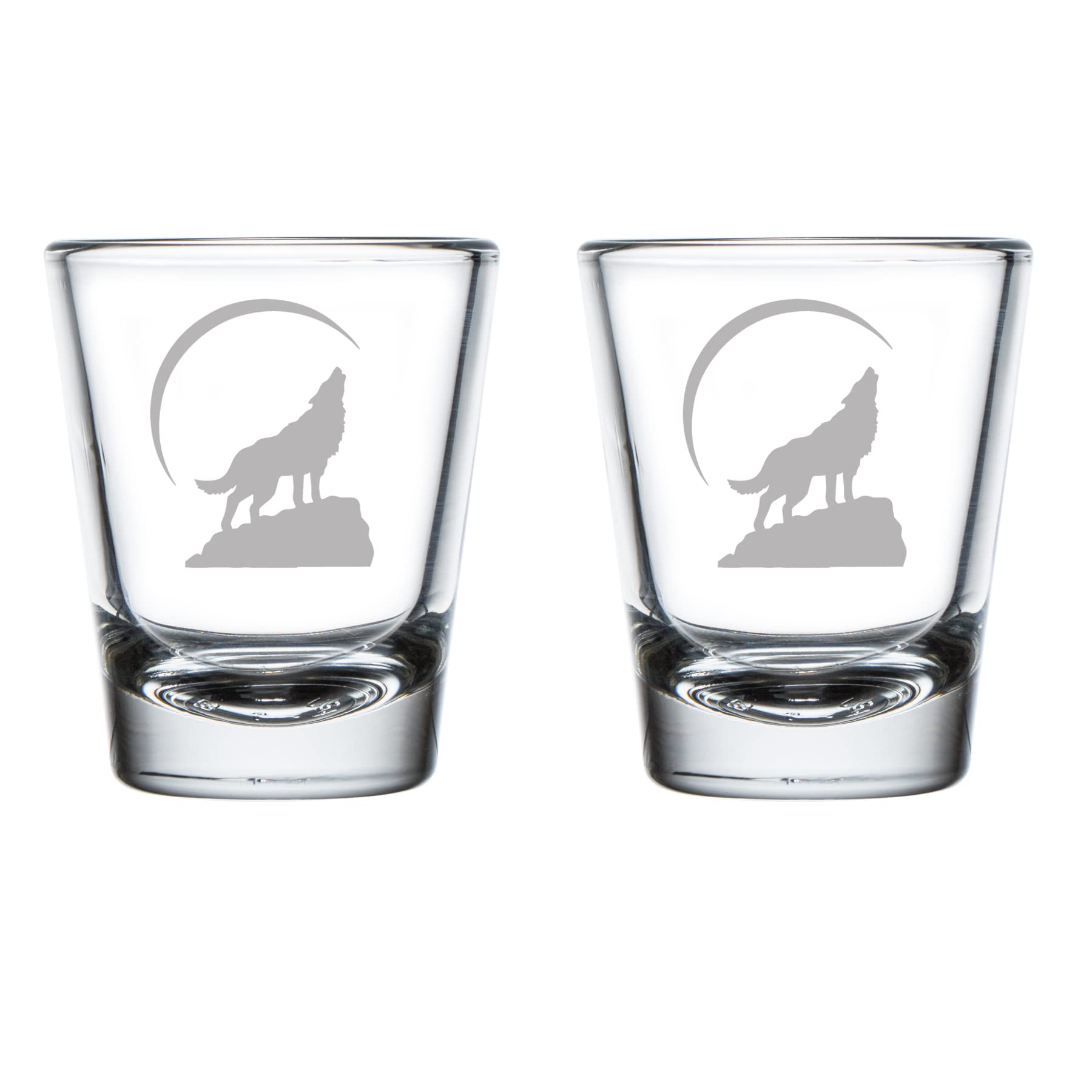 Set of 2 Shot Glasses 1.75oz Shot Glass Wolf Howling At Moon