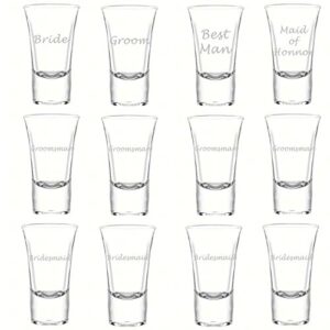 etched glass wedding party shot glasses (1 dz), 1.75oz lord style shooter shot glass, custom laser engraved groomsman and bridesmaid favor gift