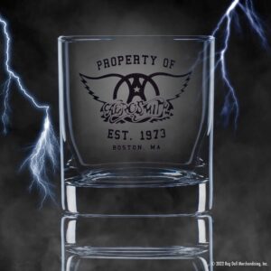 PROPERTY OF AEROSMITH Printed Whiskey Glass - Officially Licensed, Premium Quality, Handcrafted Glassware, 11oz. Rocks Glass - Perfect Collectible Gift for Rock Music Fans & Aerosmith Enthusiasts