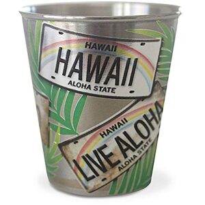 hawaii stainless steel shot glass license plate palms