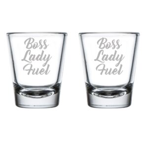 mip brand set of 2 shot glasses 1.75oz shot glass boss lady fuel