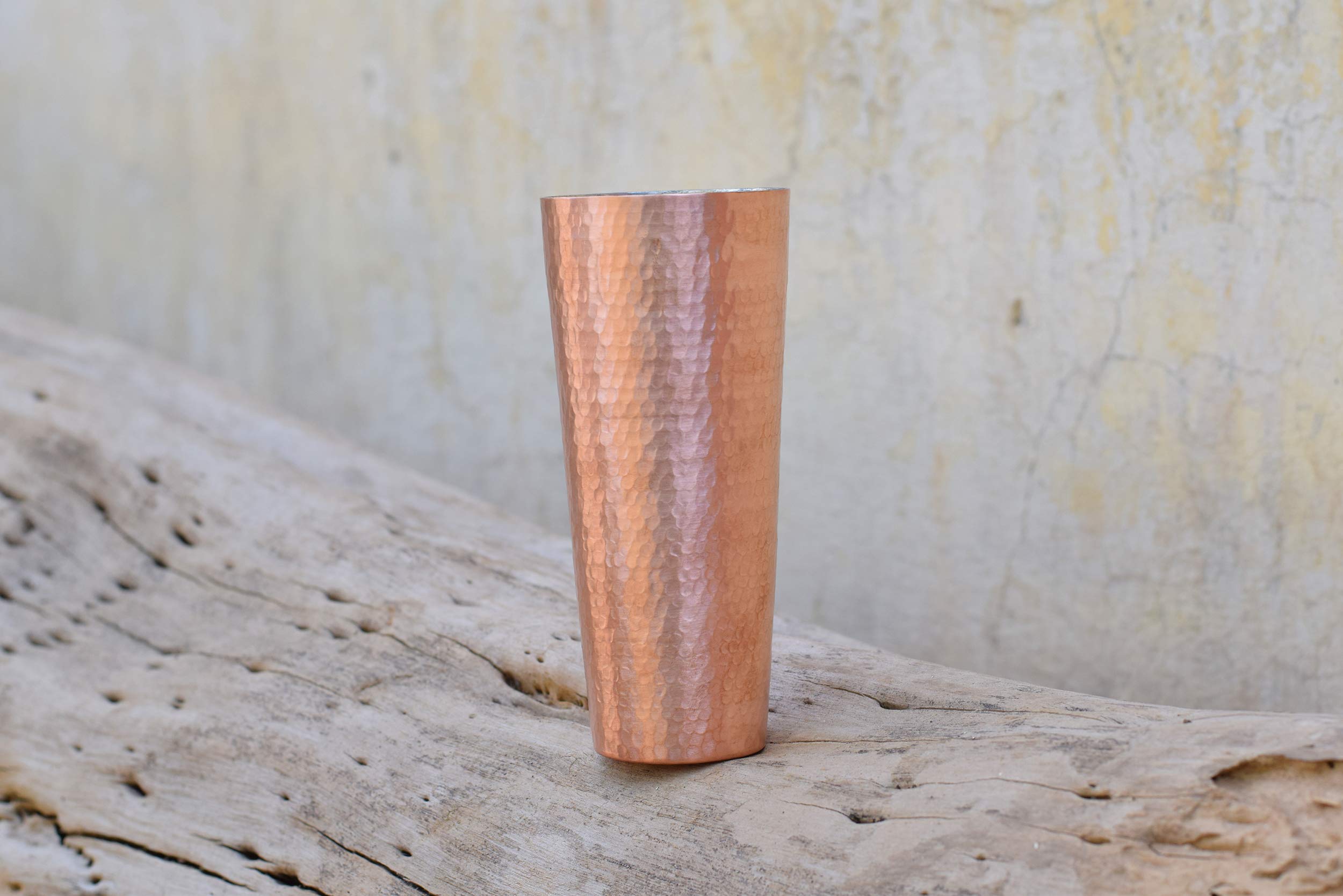 De Kulture Handmade Pure Solid Copper Large Glass Cup Tumbler Drinkware for Milk Water Medicinal Liquid Ice Coffee Ice Tea Cocktail Beer Sake Whiskey Vodka Rum Tequila, 3x 7 (DH) Inches, 600 ml