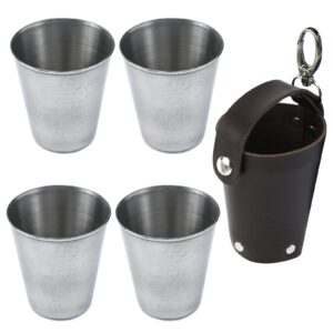 mewutal 4-pack 70ml/2.37oz stainless steel wine glass, shot glass drinker drinker with a brown leather storage box