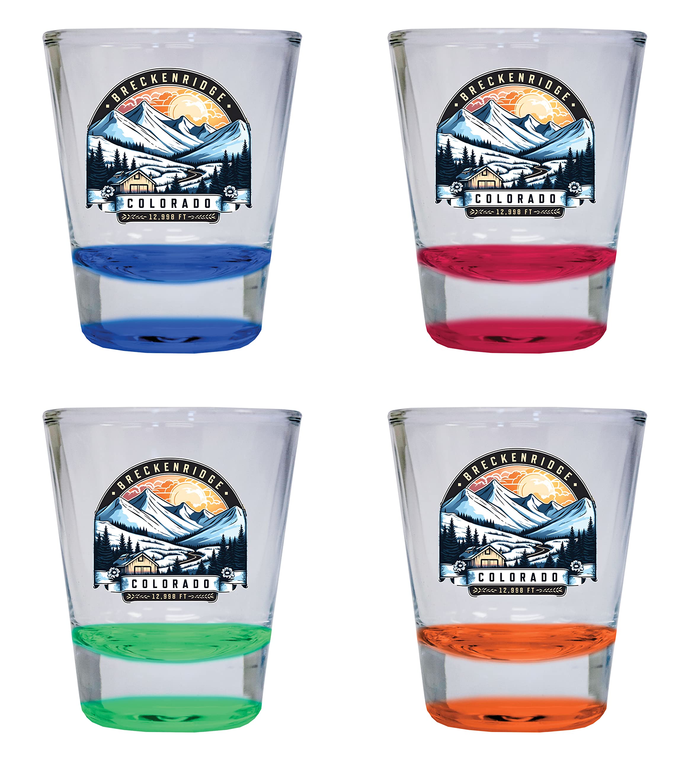 R and R Imports Breckenridge Colorado Souvenir 1.5 Ounce Shot Glass Round 4-Pack Color