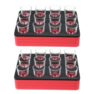 polar whale 2 shot glass holders organizer modern tray for home kitchen bar or club party durable red and black durable foam serving rack 10 inches wide each holds 12 shots