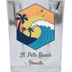 R and R Imports St. Pete Beach Florida Souvenir 2 Ounce Square Base Shot Glass Wave Design Single