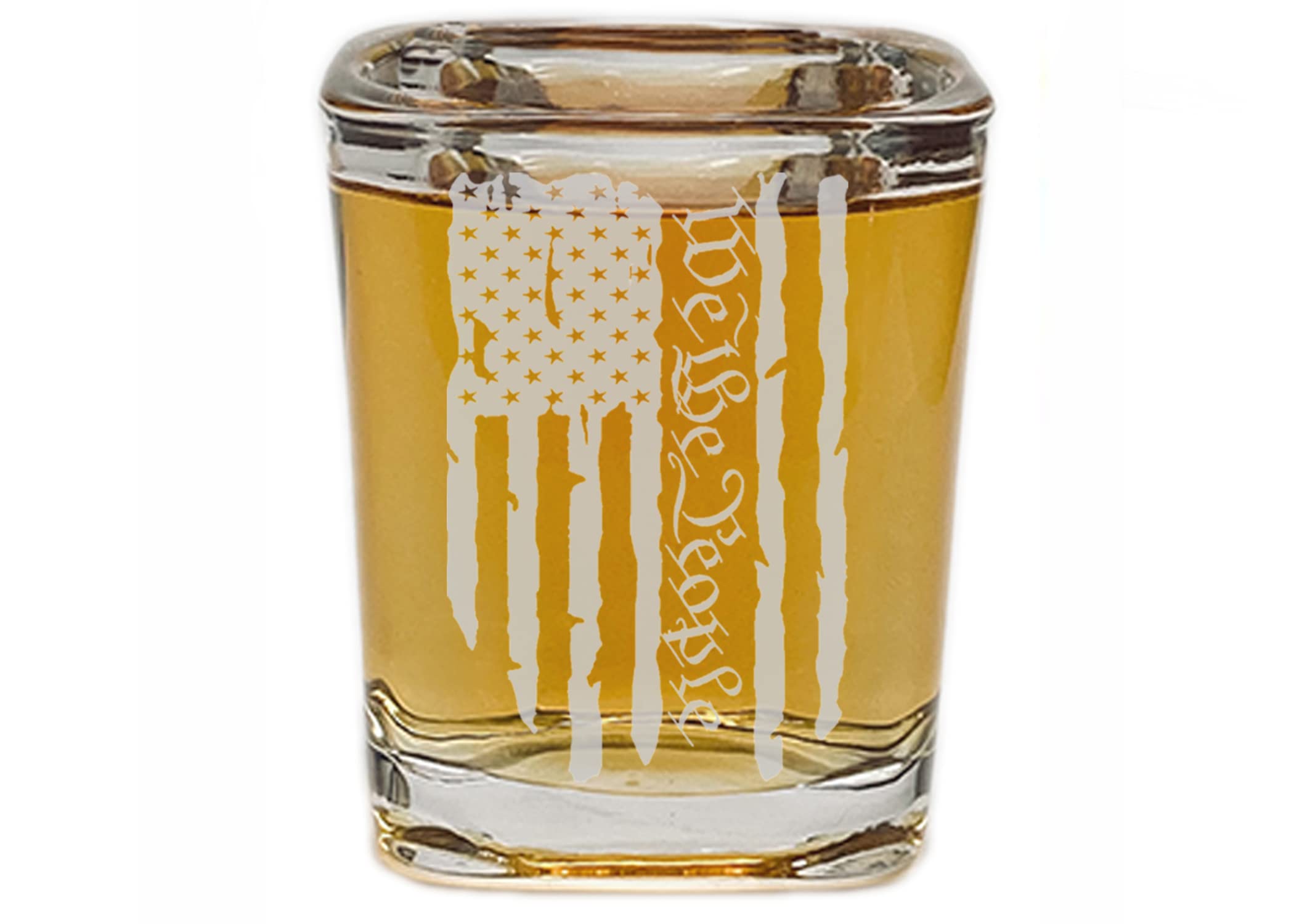 Rogue River Tactical Square US Constitution We The People USA Flag Tattered Shot Glass Gift For Military Veteran or Patriotic American