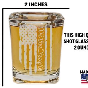 Rogue River Tactical Square US Constitution We The People USA Flag Tattered Shot Glass Gift For Military Veteran or Patriotic American