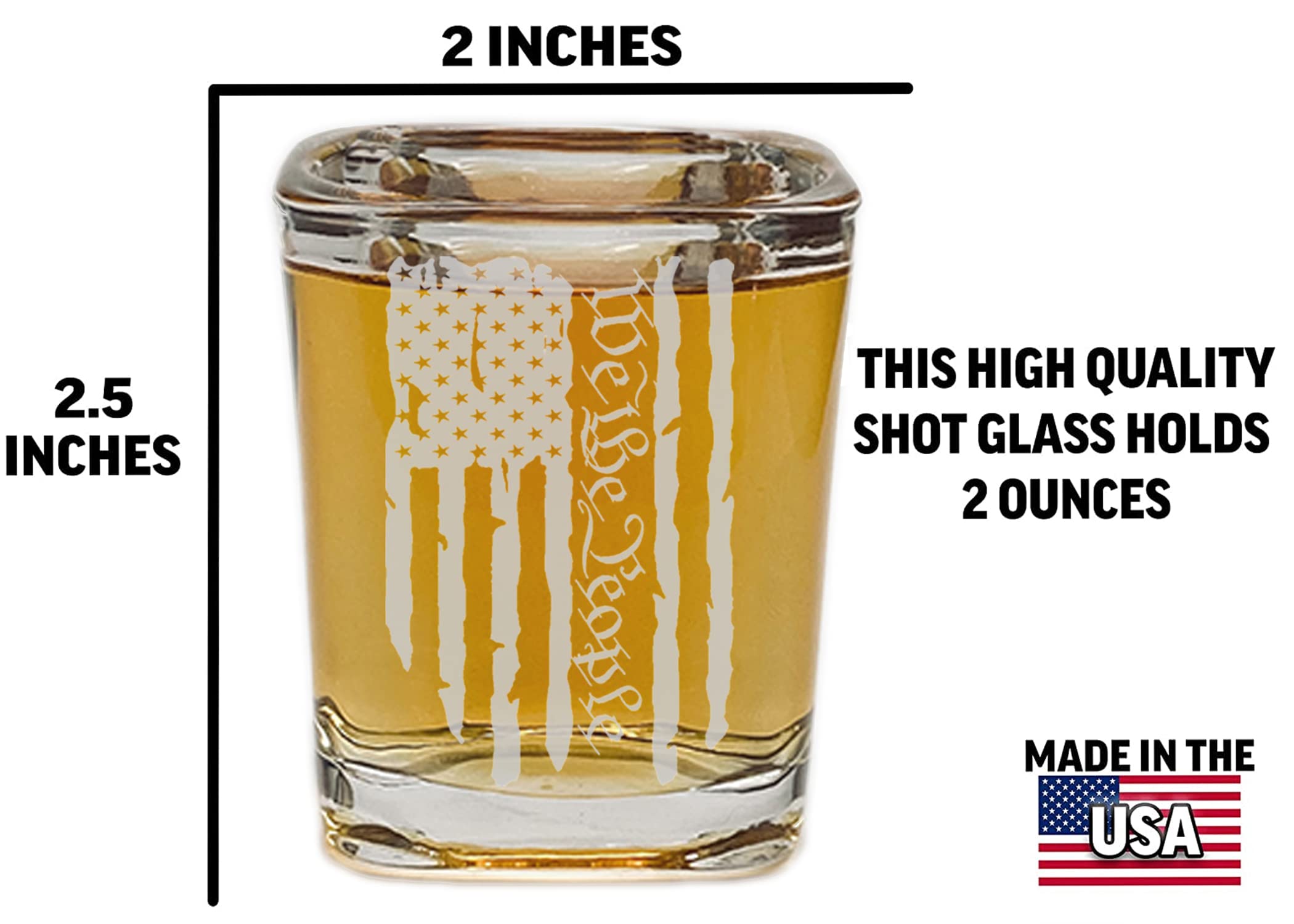 Rogue River Tactical Square US Constitution We The People USA Flag Tattered Shot Glass Gift For Military Veteran or Patriotic American