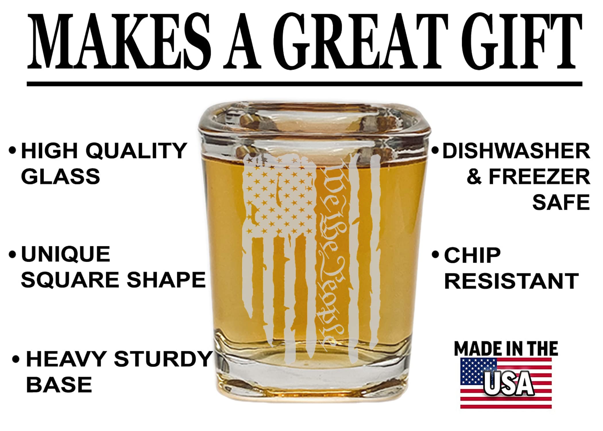 Rogue River Tactical Square US Constitution We The People USA Flag Tattered Shot Glass Gift For Military Veteran or Patriotic American