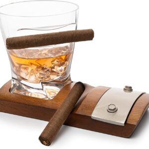 Glass & Cigar Coaster & with A Unique Whiskey Glass Slot to Hold Cigar Item, Whiskey Glass Gift Set, Item Rest, Accessory Set Gift for Dad, Men Home Office Decor Gifts, Fathers Day - Christmas