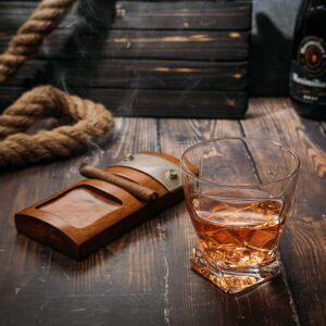 Glass & Cigar Coaster & with A Unique Whiskey Glass Slot to Hold Cigar Item, Whiskey Glass Gift Set, Item Rest, Accessory Set Gift for Dad, Men Home Office Decor Gifts, Fathers Day - Christmas