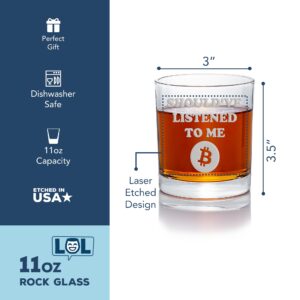 Shouldve Listened Bitcoin Round Rocks Glass - Bitcoin Gift, Bitcoin Glass, Crypto Gift, Crypto Glass, Satoshi