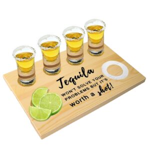 shot glass display, tequila shot board serving tray shot glass holder display - wooden tray for liquor bar birthday party game wedding housewarming men women gifts