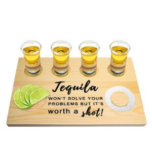 Shot Glass Display, Tequila Shot Board Serving Tray Shot Glass Holder Display - Wooden Tray for Liquor Bar Birthday Party Game Wedding Housewarming Men Women Gifts