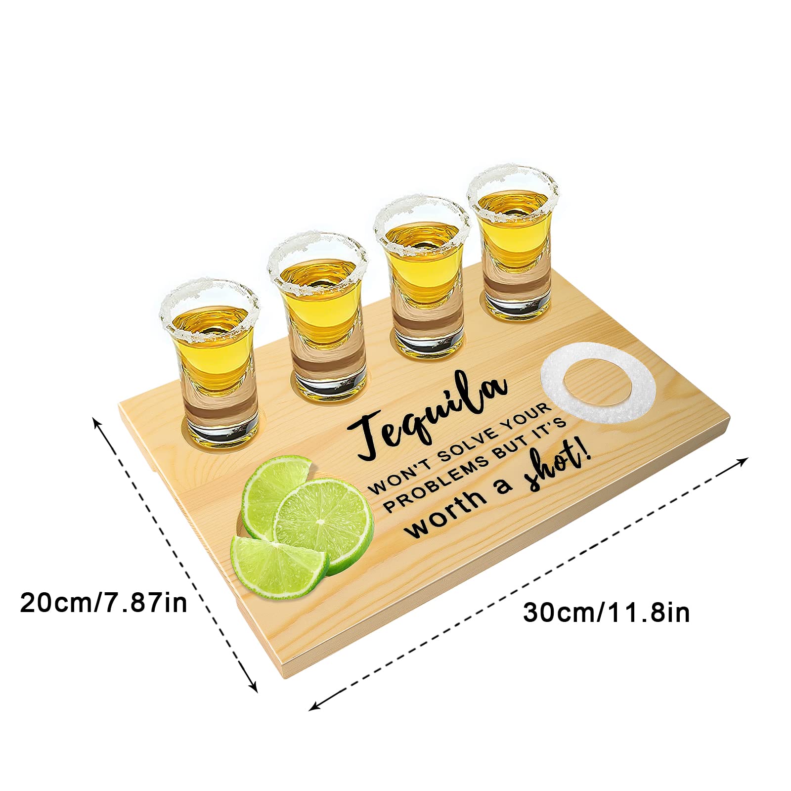 Shot Glass Display, Tequila Shot Board Serving Tray Shot Glass Holder Display - Wooden Tray for Liquor Bar Birthday Party Game Wedding Housewarming Men Women Gifts