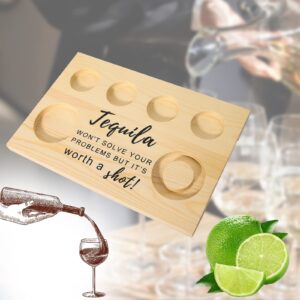 Shot Glass Display, Tequila Shot Board Serving Tray Shot Glass Holder Display - Wooden Tray for Liquor Bar Birthday Party Game Wedding Housewarming Men Women Gifts