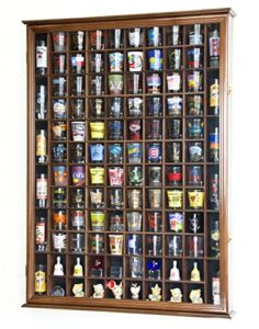 108 shot glass shotglass shooter display case holder cabinet wall rack 98% uv lockable door -walnut