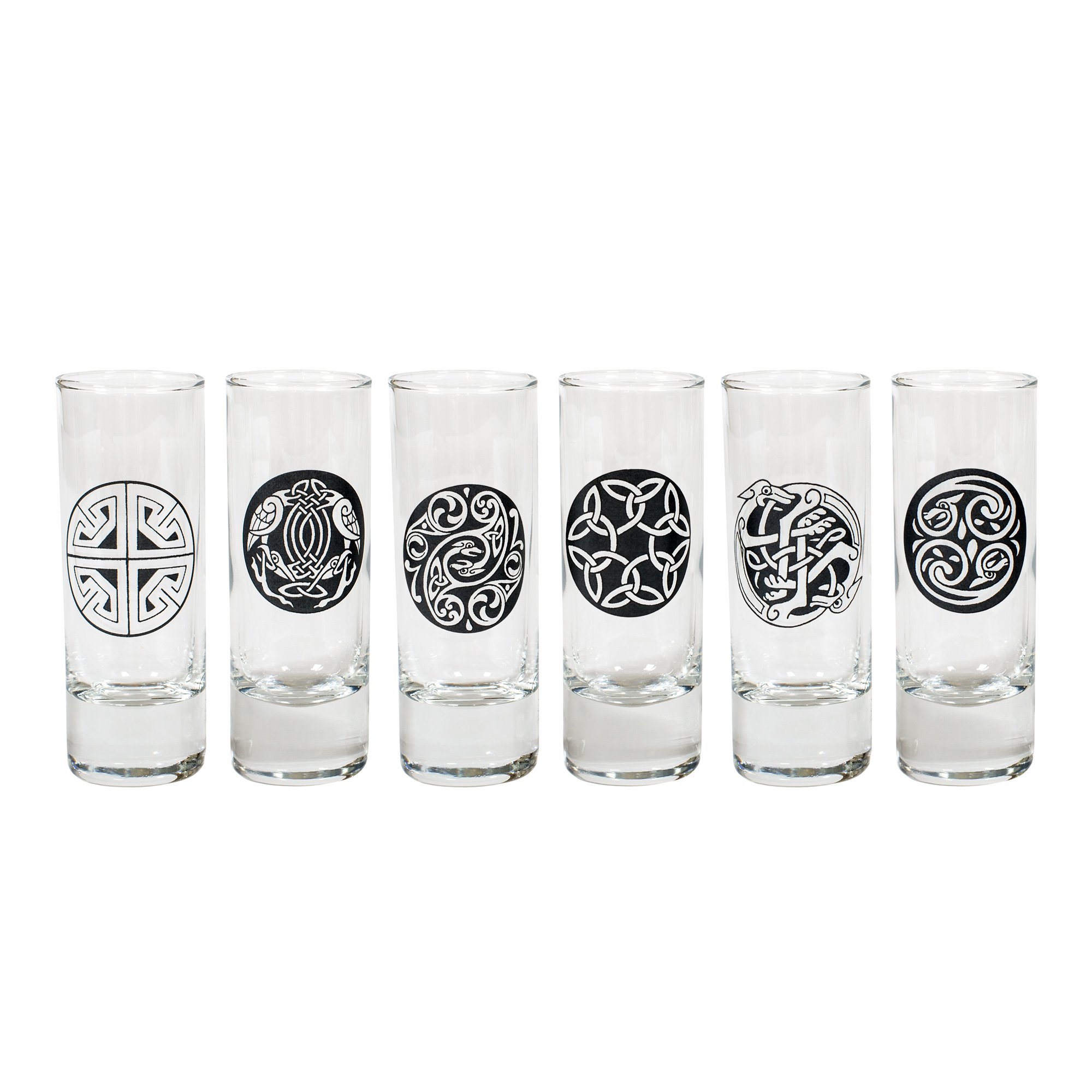 Celtic Themed Tall Shot Glasses Assorted Set of 6