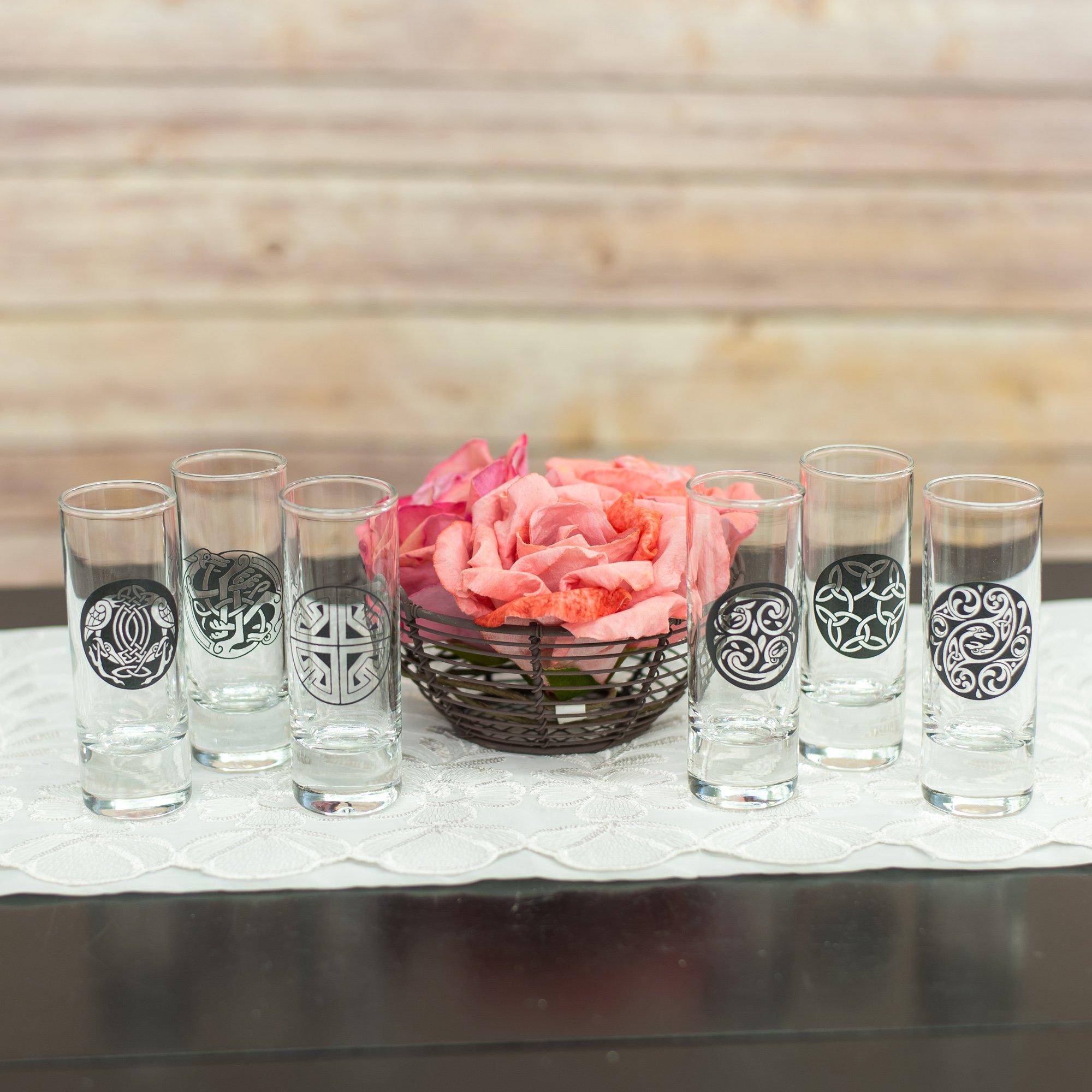 Celtic Themed Tall Shot Glasses Assorted Set of 6