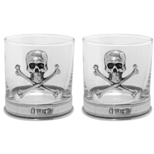english pewter company 11oz double tumbler poison set old fashioned whiskey glass with skull and crossbones [tum08]