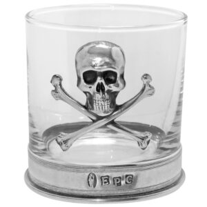 English Pewter Company 11oz Double Tumbler Poison Set Old Fashioned Whiskey Glass With Skull and Crossbones [TUM08]