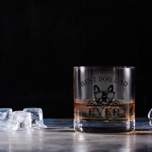 Perfectinsoy Dog Dad Ever Whiskey Glass with Gift Box, Cute French Bulldog Themed, Dog Lover Gifts for Him, Dog Dads, Dad, Grandpa, Uncle, Brothers, Husband, Whiskey Glass Gift for Dog Lovers …