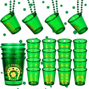 24 Pieces Green Shamrock [shot glas]s on Beaded Necklace Lucky Party Beer Cups for St. Patrick's Day Party Festival Parade Decoration Favor(4 Styles)