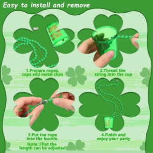 24 Pieces Green Shamrock [shot glas]s on Beaded Necklace Lucky Party Beer Cups for St. Patrick's Day Party Festival Parade Decoration Favor(4 Styles)