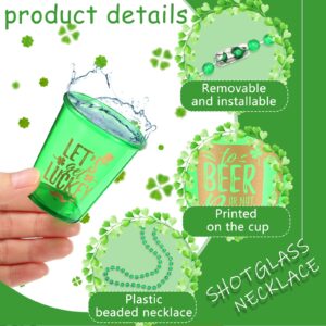 24 Pieces Green Shamrock [shot glas]s on Beaded Necklace Lucky Party Beer Cups for St. Patrick's Day Party Festival Parade Decoration Favor(4 Styles)