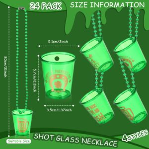 24 Pieces Green Shamrock [shot glas]s on Beaded Necklace Lucky Party Beer Cups for St. Patrick's Day Party Festival Parade Decoration Favor(4 Styles)