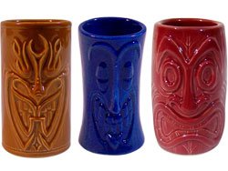 kc hawaii tiki shot glasses 2 oz. comes with brown, blue, and red