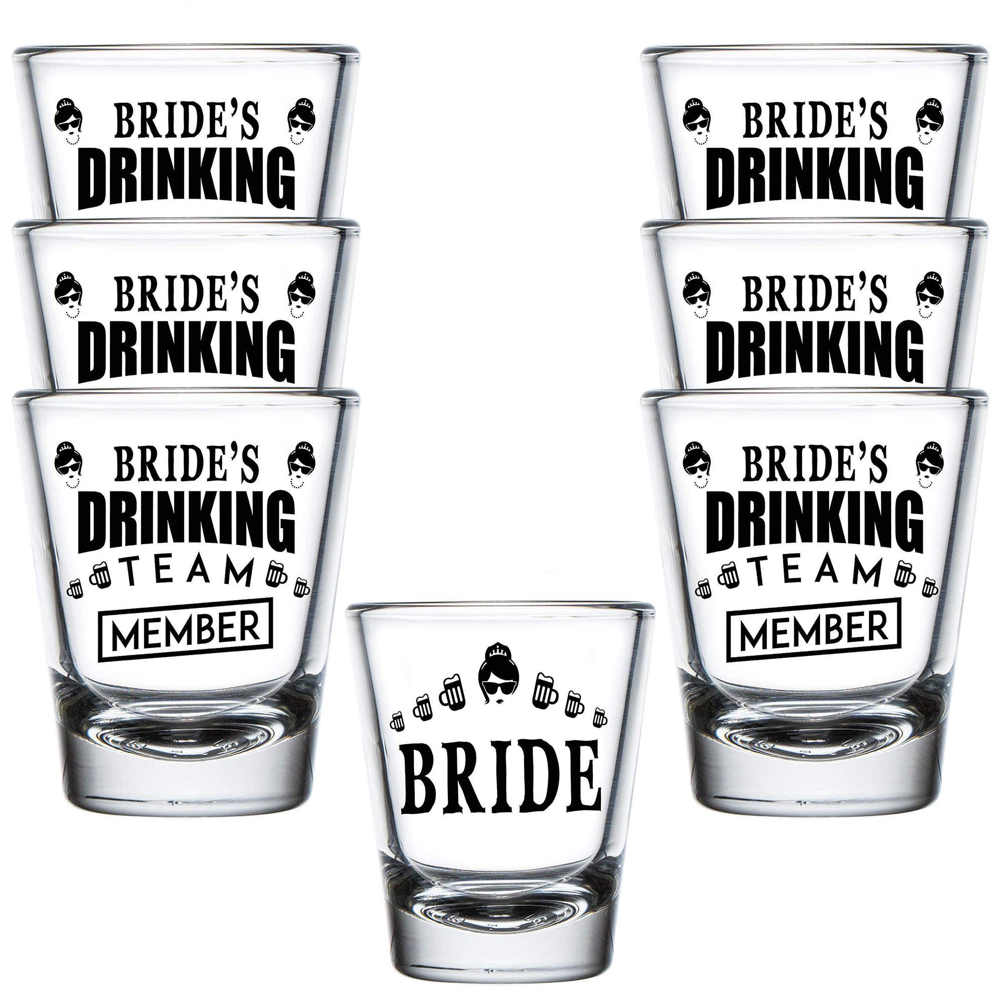 shop4ever Bride and Bride's Drinking Team Member Glass Shot Glasses Wedding Bachelorette Party Shot Glasses 7 Pack