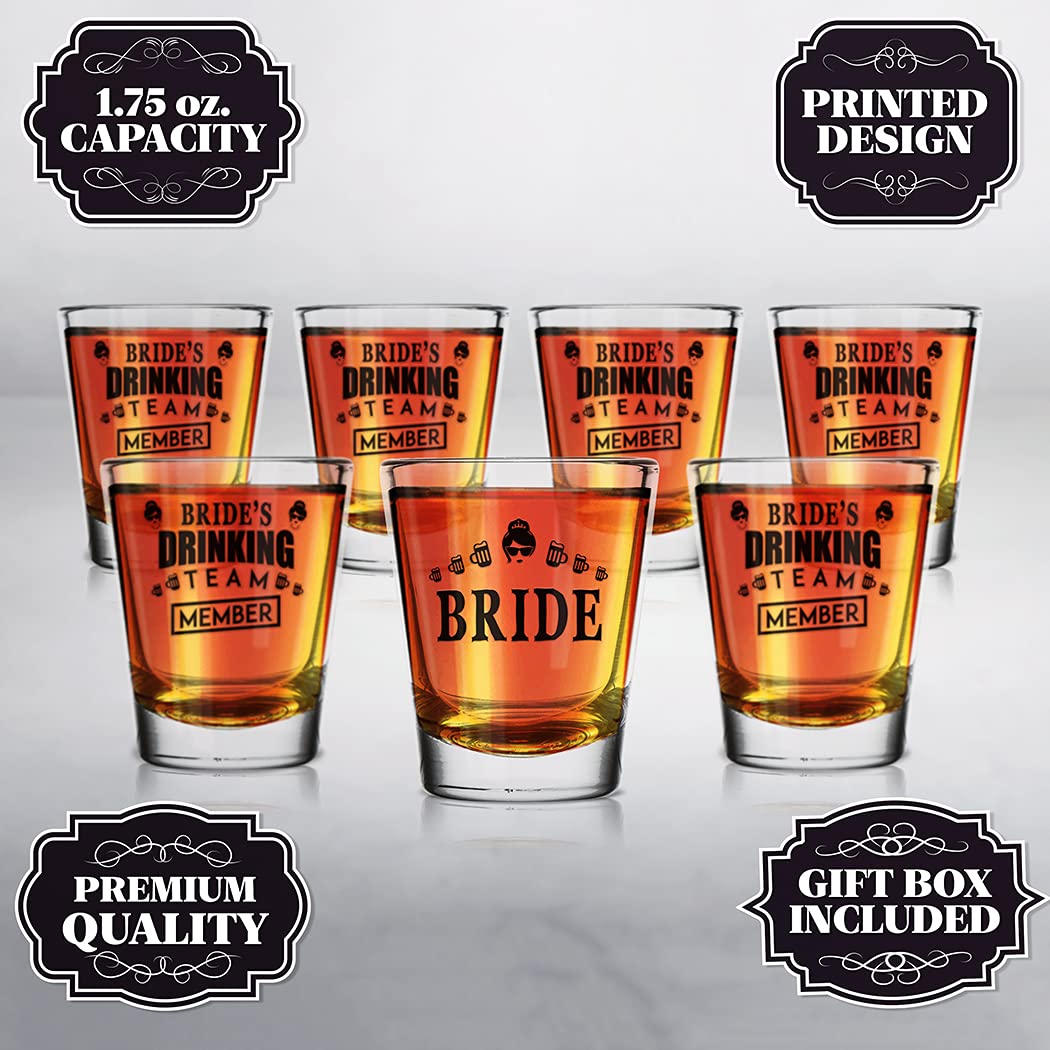 shop4ever Bride and Bride's Drinking Team Member Glass Shot Glasses Wedding Bachelorette Party Shot Glasses 7 Pack