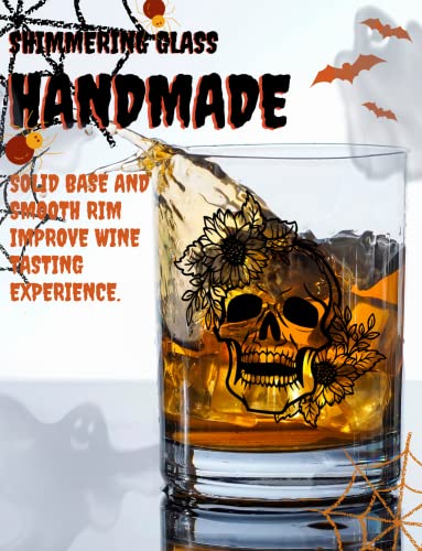 Halloween Gifts for Women Men Adults Hostess Whiskey Glass, Skull Gift Glass for Halloween Lovers or Party's Owners, Halloween Party Supplies - Skull