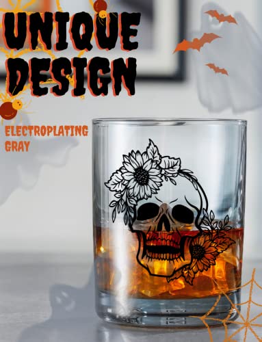 Halloween Gifts for Women Men Adults Hostess Whiskey Glass, Skull Gift Glass for Halloween Lovers or Party's Owners, Halloween Party Supplies - Skull