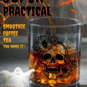 Halloween Gifts for Women Men Adults Hostess Whiskey Glass, Skull Gift Glass for Halloween Lovers or Party's Owners, Halloween Party Supplies - Skull
