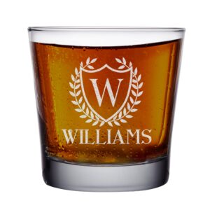 TEEAMORE Personalize Old Fashioned Cocktail Glasses Add Your Name Initial Birthday Anniversary Etched Rocks Whiskey Glass 9oz