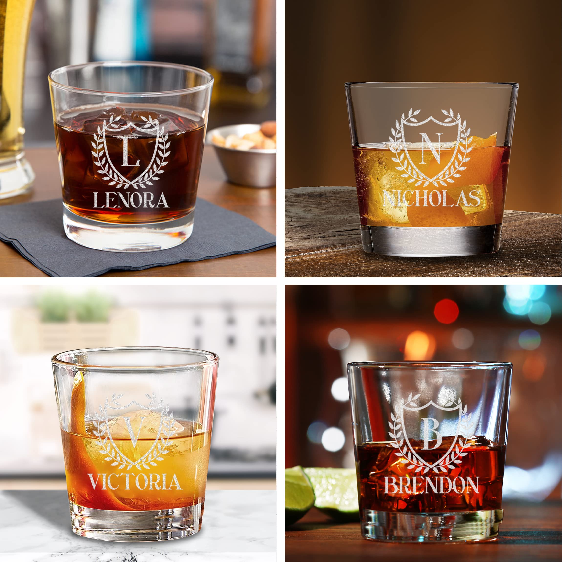 TEEAMORE Personalize Old Fashioned Cocktail Glasses Add Your Name Initial Birthday Anniversary Etched Rocks Whiskey Glass 9oz