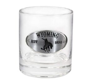 americaware 10 oz. whiskey glass with etched wyoming medallion