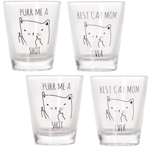 Artisan Owl Best Cat Mom Ever and Purr Me a Shot Shot Glasses Bundle