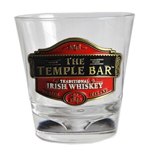 whiskey glass with temple bar traditional irish whiskey metal badge design