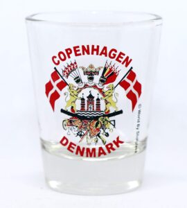 copenhagen denmark flags and coat of arms shot glass